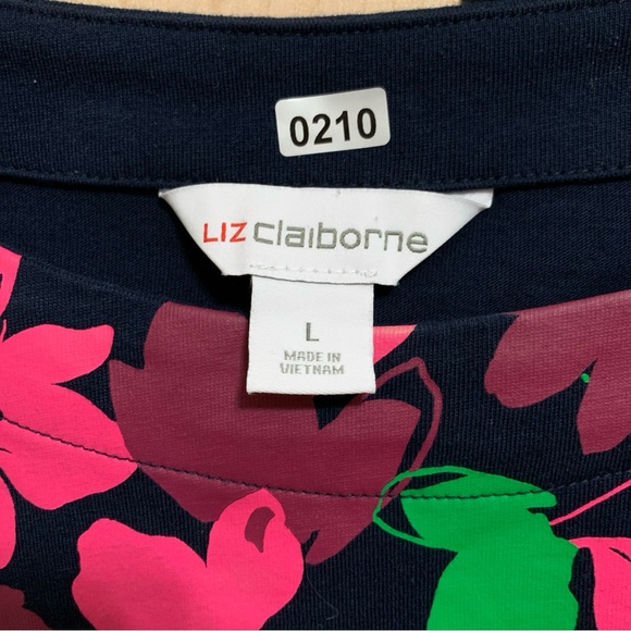 Liz Claiborne Women's Short‎ Sleeve Crew Neck Cotton T-Shirt Floral Print Navy L - Picture 3 of 11